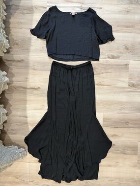 Victoria Secret Black Wide Leg High-Waist Pants & Shirt Set